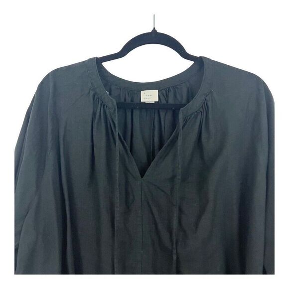 A New Day Womens Size L Black Linen Blend Boho Tunic Top - Picture 2 of 4